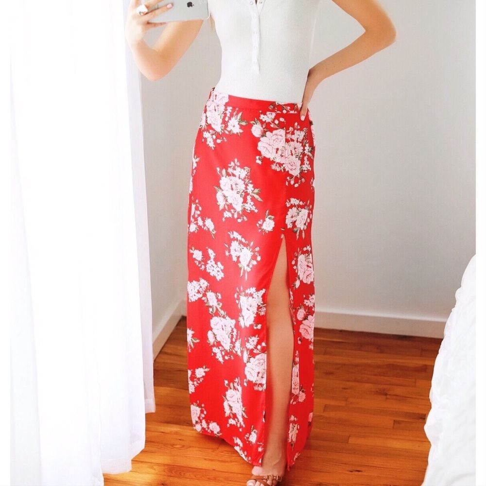 11thstreet Red Floral Maxi Skirt